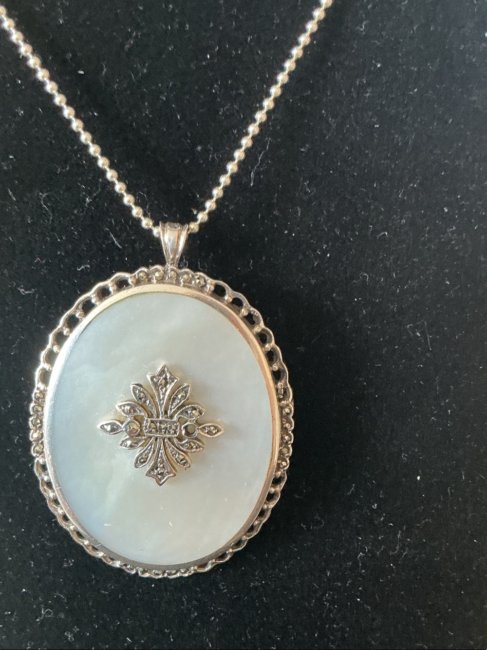Silver-Tone White Mother-of-Pearl Pendant Necklace